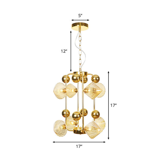 Diamond Vintage Glass Chandelier: Clear/Amber Ribbing 6/8/10 Bulbs Copper/Gold Finish Led Pendant