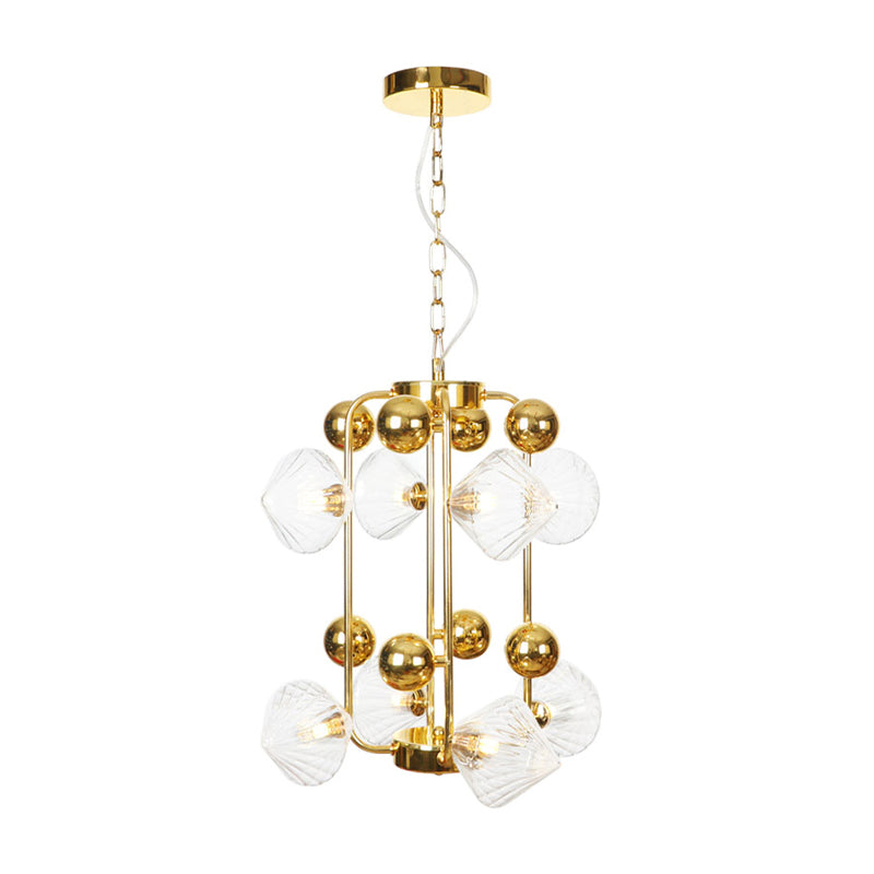 Diamond Vintage Glass Chandelier: Clear/Amber Ribbing 6/8/10 Bulbs Copper/Gold Finish Led Pendant