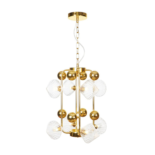 Diamond Vintage Glass Chandelier: Clear/Amber Ribbing 6/8/10 Bulbs Copper/Gold Finish Led Pendant