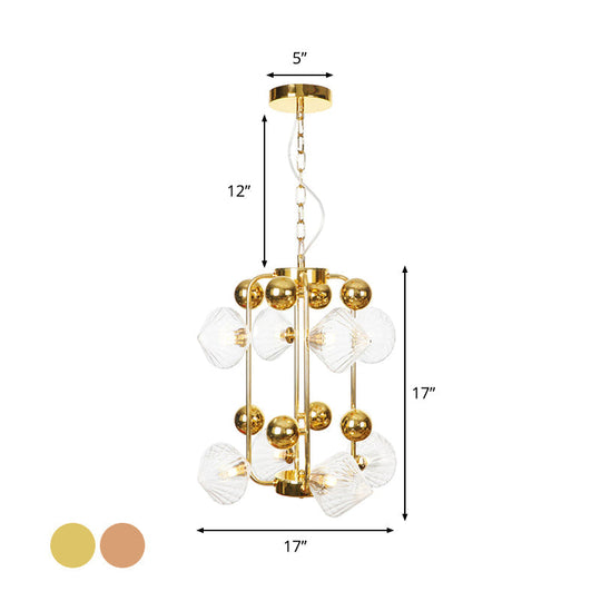 Diamond Vintage Glass Chandelier: Clear/Amber Ribbing 6/8/10 Bulbs Copper/Gold Finish Led Pendant