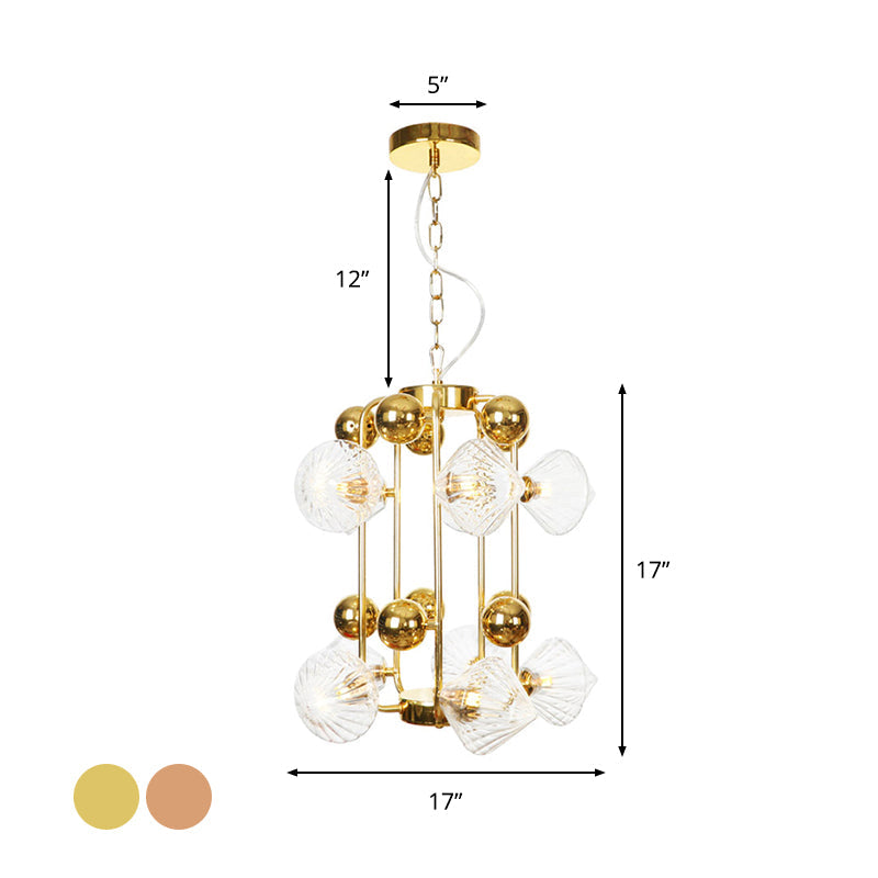 Diamond Vintage Glass Chandelier: Clear/Amber Ribbing 6/8/10 Bulbs Copper/Gold Finish Led Pendant