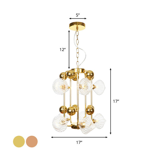 Diamond Vintage Glass Chandelier: Clear/Amber Ribbing 6/8/10 Bulbs Copper/Gold Finish Led Pendant