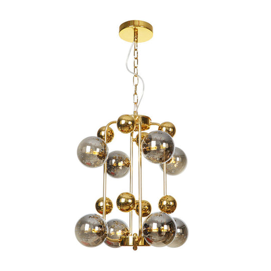 Industrial Clear/Amber/Smoke Gray Mirror Glass Chandelier With Copper/Gold Finish - 6/8/10 Heads