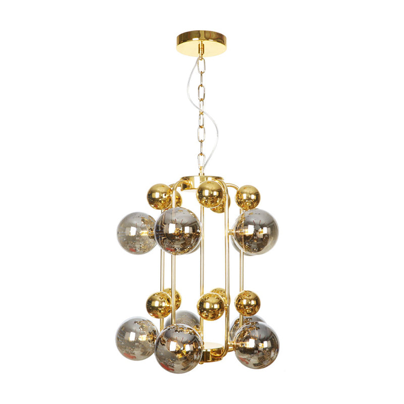 Industrial Clear/Amber/Smoke Gray Mirror Glass Chandelier With Copper/Gold Finish - 6/8/10 Heads