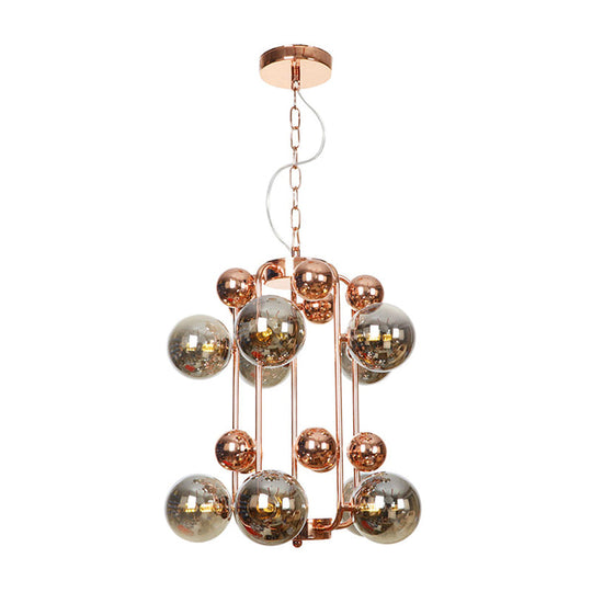 Industrial Clear/Amber/Smoke Gray Mirror Glass Chandelier With Copper/Gold Finish - 6/8/10 Heads