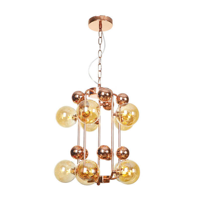 Industrial Clear/Amber/Smoke Gray Mirror Glass Chandelier With Copper/Gold Finish - 6/8/10 Heads