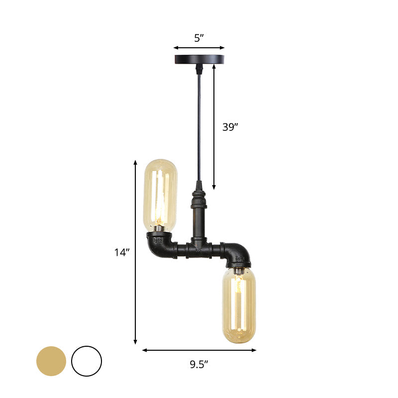 Steampunk Ceiling Chandelier With Clear/Amber Glass Capsules And 2 Lights