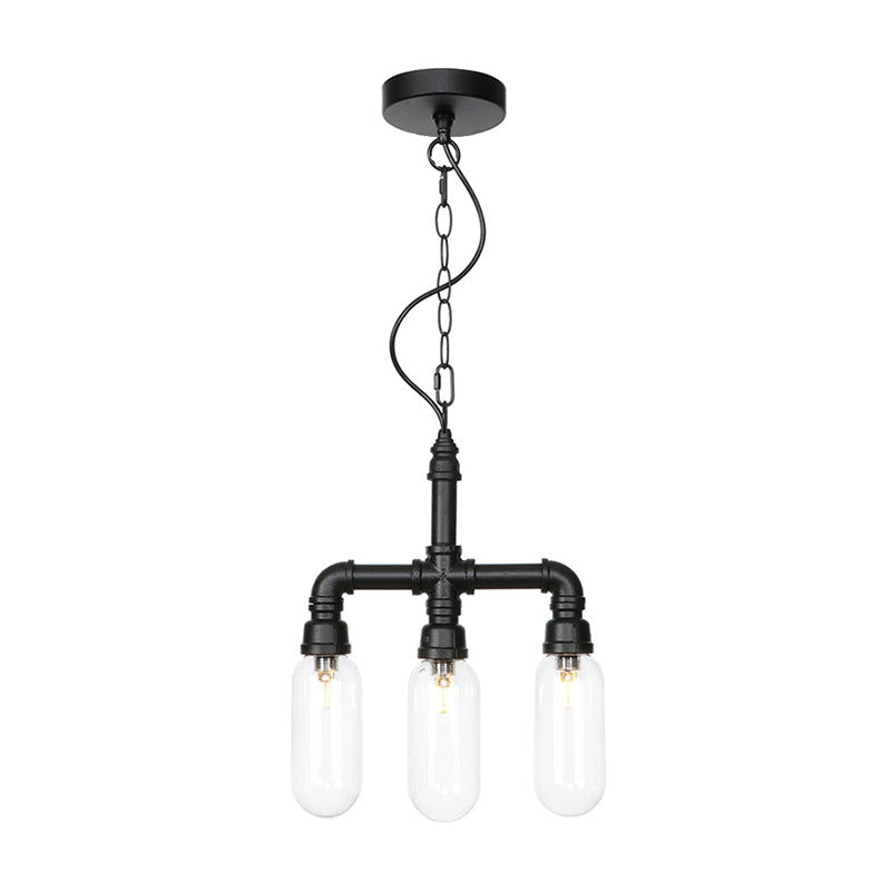 Industrial Glass Pipe Chandelier - Amber/Clear | 3-Head Led Ceiling Fixture For Dining Room And More