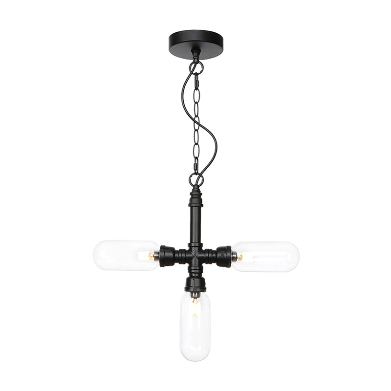 Industrial Glass Pipe Chandelier - Amber/Clear | 3-Head Led Ceiling Fixture For Dining Room And More