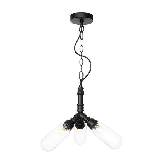 Industrial Amber/Clear Glass Piping Dining Room Chandelier With Led Lighting And Multiple Heads In