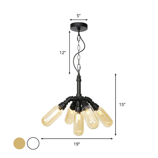 Industrial Amber/Clear Glass Hanging Chandelier with LED Lights for Dining Room - 2/3/4 Heads in Black Finish