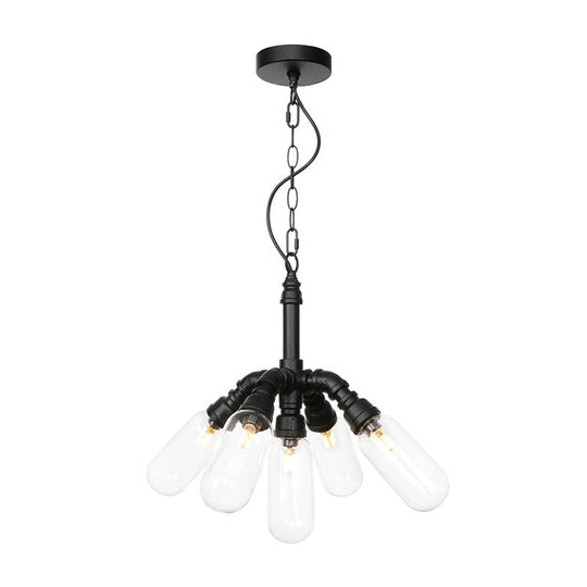 Industrial Amber/Clear Glass Hanging Chandelier with LED Lights for Dining Room - 2/3/4 Heads in Black Finish