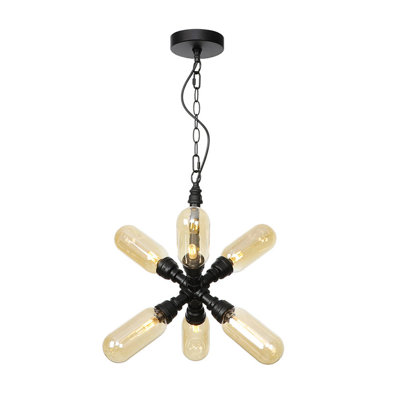 Starburst Chandelier - Vintage 5/6/8 Light Amber/Clear Glass Pendant Lamp Black 6 / Amber