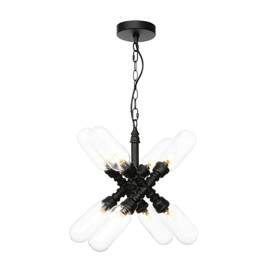 Starburst Chandelier - Vintage 5/6/8 Light Amber/Clear Glass Pendant Lamp Black 6 / Clear