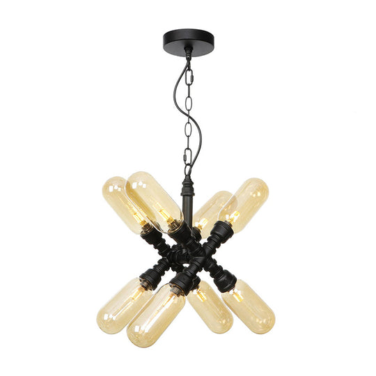 Vintage Starburst Chandelier – 5/6/8 Light Amber/Clear Glass Pendant Lamp