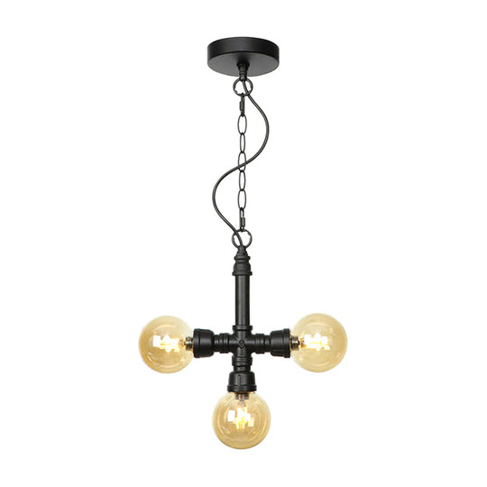 Vintage Black Ball Chandelier With Amber/Clear Glass Bulbs Led Ceiling Pendant Lamp For Dining Room