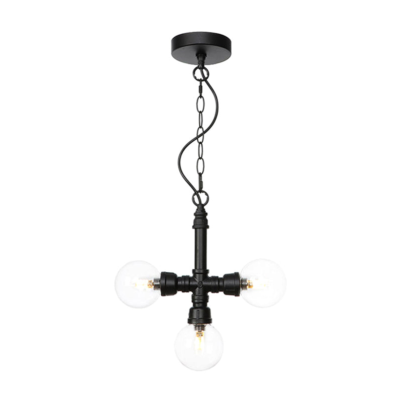 Vintage Black Ball Chandelier With Amber/Clear Glass Bulbs Led Ceiling Pendant Lamp For Dining Room