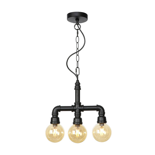 Vintage Black Ball Chandelier With Amber/Clear Glass Bulbs Led Ceiling Pendant Lamp For Dining Room