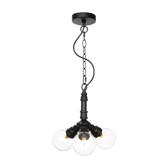 Farmhouse Ceiling Chandelier - Amber/Clear Glass, 3/4/5 Lights, Black Suspension Light for Living Room