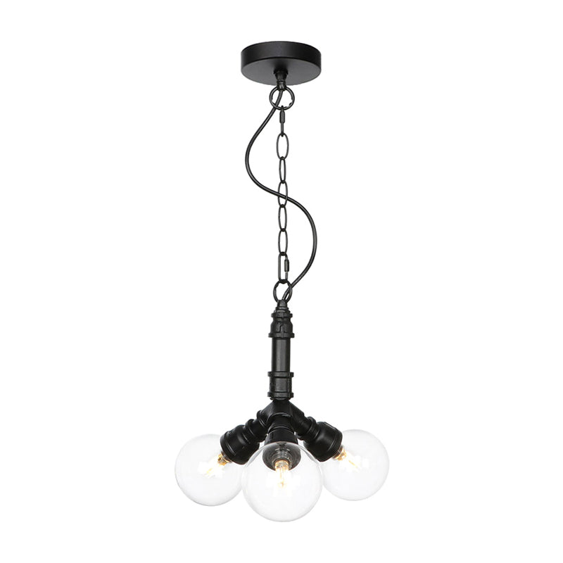 Sleek Black Sphere Glass Ceiling Chandelier Farmhouse Light Fixture With Amber/Clear Perfect For