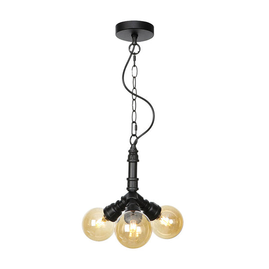 Farmhouse Ceiling Chandelier - Amber/Clear Glass, 3/4/5 Lights, Black Suspension Light for Living Room