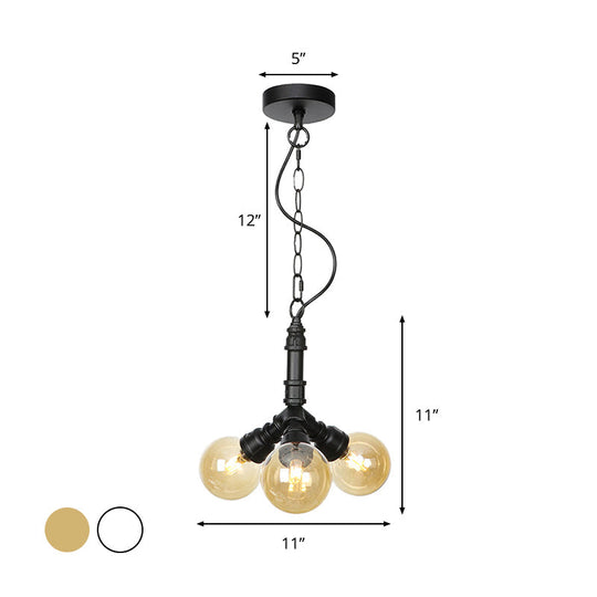 Farmhouse Ceiling Chandelier - Amber/Clear Glass, 3/4/5 Lights, Black Suspension Light for Living Room