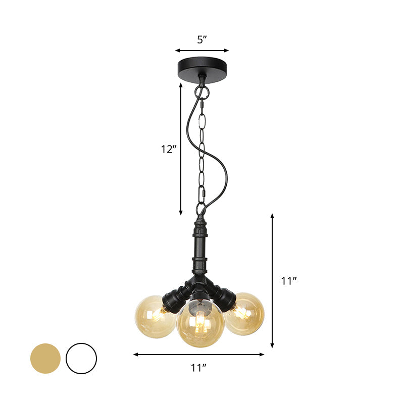 Sleek Black Sphere Glass Ceiling Chandelier Farmhouse Light Fixture With Amber/Clear Perfect For