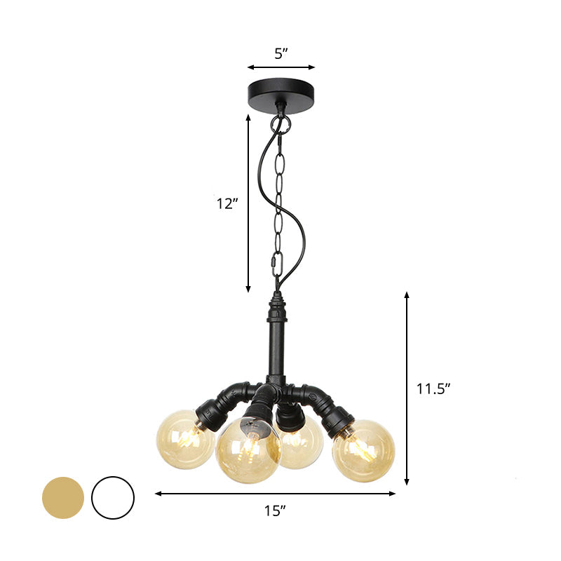 Farmhouse Ceiling Chandelier - Amber/Clear Glass, 3/4/5 Lights, Black Suspension Light for Living Room