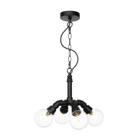 Farmhouse Ceiling Chandelier - Amber/Clear Glass, 3/4/5 Lights, Black Suspension Light for Living Room