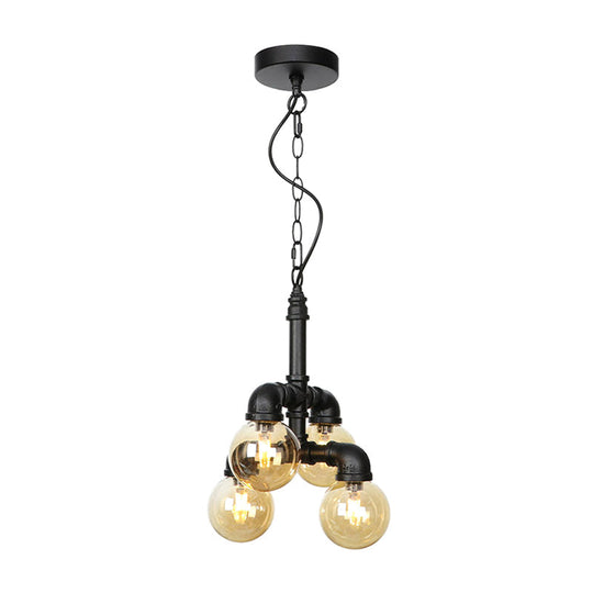 Farmhouse Ceiling Chandelier - Amber/Clear Glass, 3/4/5 Lights, Black Suspension Light for Living Room