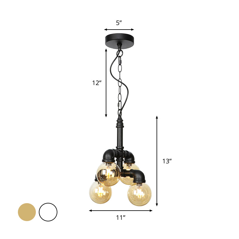 Farmhouse Ceiling Chandelier - Amber/Clear Glass, 3/4/5 Lights, Black Suspension Light for Living Room