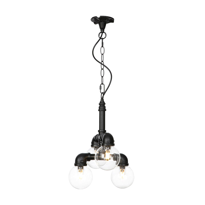 Farmhouse Ceiling Chandelier - Amber/Clear Glass, 3/4/5 Lights, Black Suspension Light for Living Room