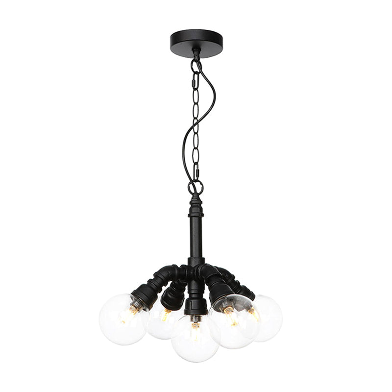 Farmhouse Ceiling Chandelier - Amber/Clear Glass, 3/4/5 Lights, Black Suspension Light for Living Room