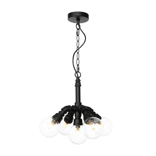 Farmhouse Ceiling Chandelier - Amber/Clear Glass, 3/4/5 Lights, Black Suspension Light for Living Room