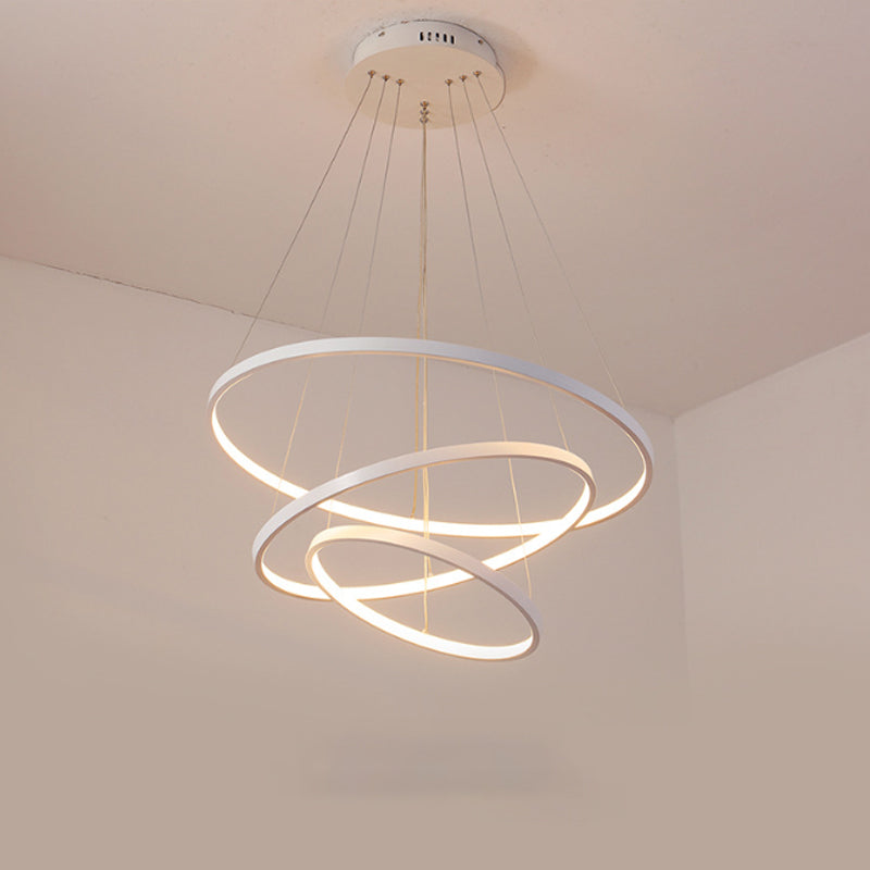 Contemporary Round Pendant LED Chandelier for Dining Room in White/Coffee - 2/3 Tier Design