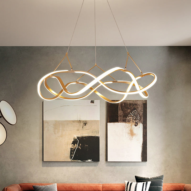 Chrome/Gold Twined Chandelier: Stylish Metal Led Pendant Light For Dining Room - 31/43 Wide