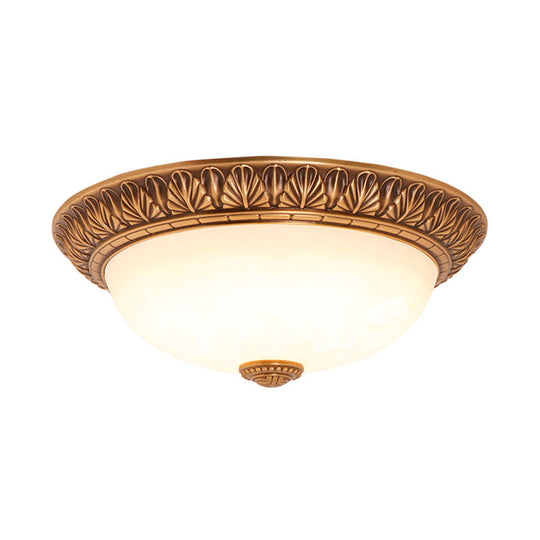 Bronze Flush Mount Light With Cream Glass Bowl And Floral Trim Traditional Led Ceiling Fixture -