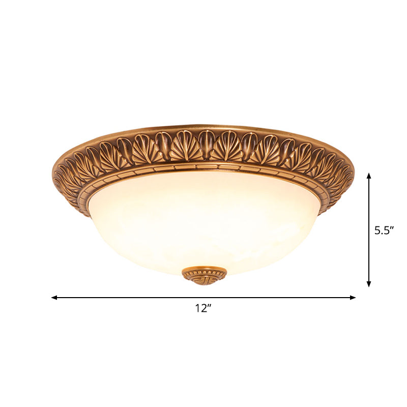 Bronze Flush Mount Light With Cream Glass Bowl And Floral Trim Traditional Led Ceiling Fixture -