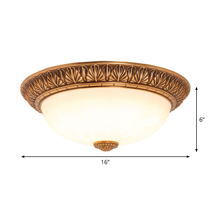 Bronze Flush Mount Light With Cream Glass Bowl And Floral Trim Traditional Led Ceiling Fixture -