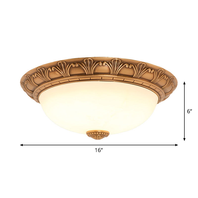 Bronze Flush Mount Light With Cream Glass Bowl And Floral Trim Traditional Led Ceiling Fixture -