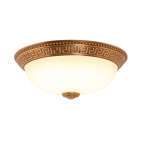 Bronze Flush Mount Light With Cream Glass Bowl And Floral Trim Traditional Led Ceiling Fixture -