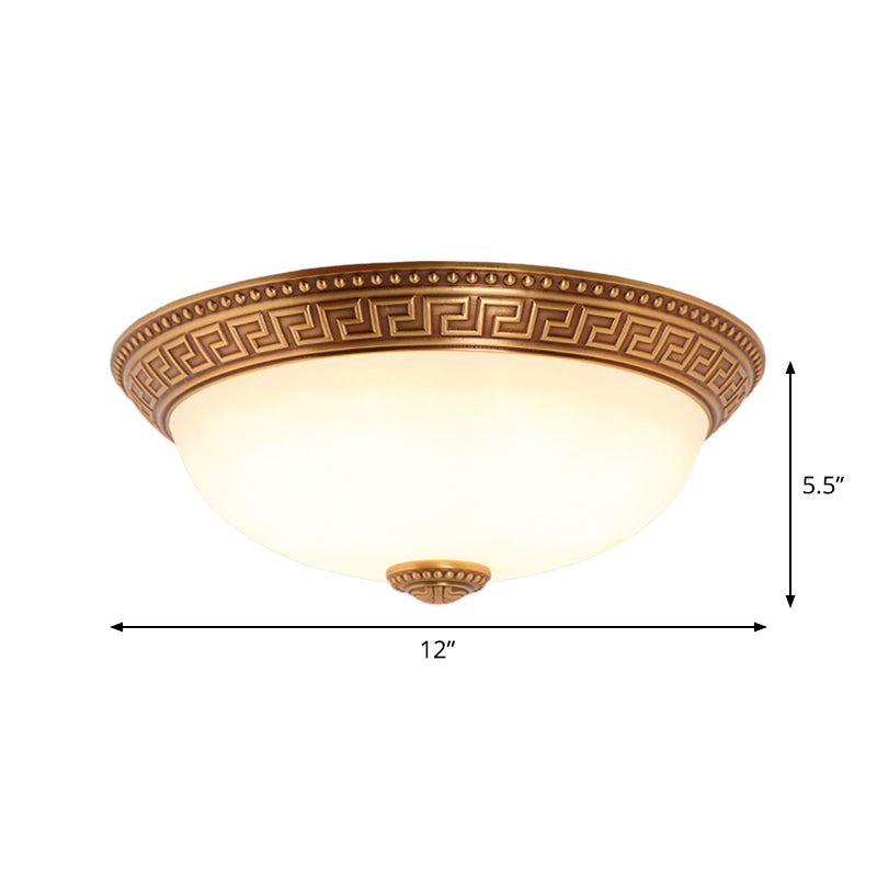 Bronze Flush Mount Light With Cream Glass Bowl And Floral Trim Traditional Led Ceiling Fixture -