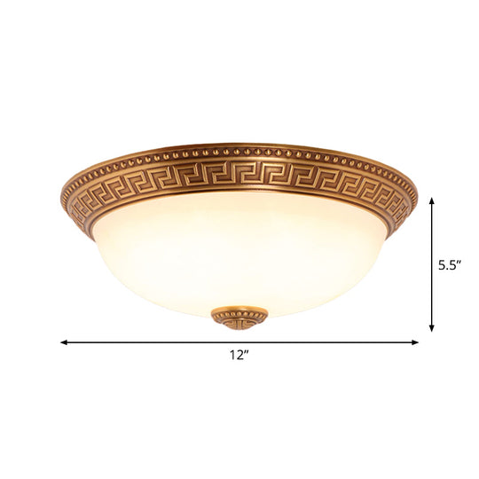 Bronze Flush Mount Light With Cream Glass Bowl And Floral Trim Traditional Led Ceiling Fixture -