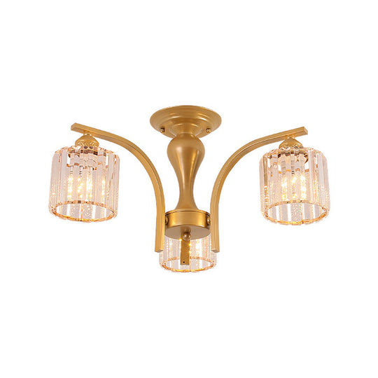 Rural Black/Gold Cylinder Ceiling Light With Crystal Accents For Dining Room 3 / Gold Clear