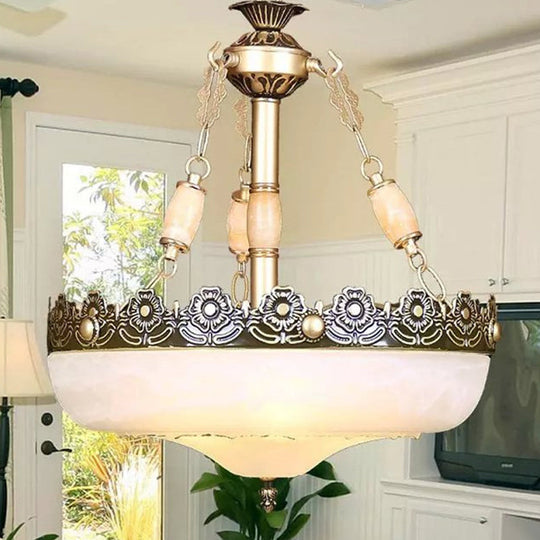 Classic Brass Pendant Ceiling Light With White Glass Basket Shade - 12/16 Led Ideal For Living Room