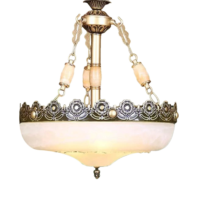 Classic Brass Pendant Ceiling Light With White Glass Basket Shade - 12/16 Led Ideal For Living Room