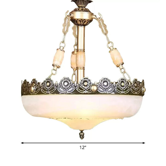 Classic Brass Pendant Ceiling Light With White Glass Basket Shade - 12/16 Led Ideal For Living Room