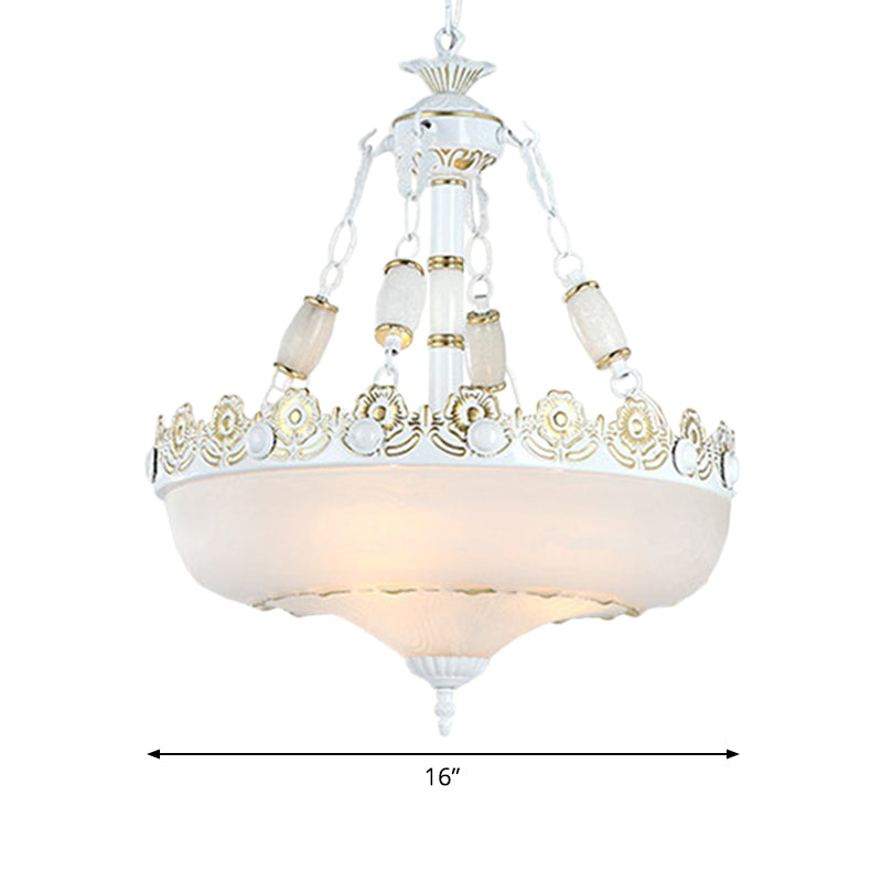 Classic Brass Pendant Ceiling Light With White Glass Basket Shade - 12/16 Led Ideal For Living Room