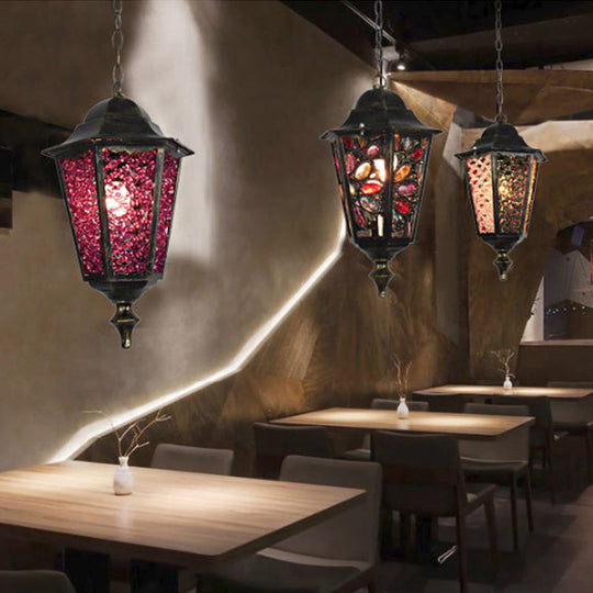 Modern Black Turkish Stained Glass Hanging Light For Dining Room - Flared/Lantern/Tapered Style