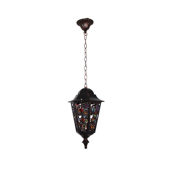 Modern Black Turkish Stained Glass Hanging Light For Dining Room - Flared/Lantern/Tapered Style